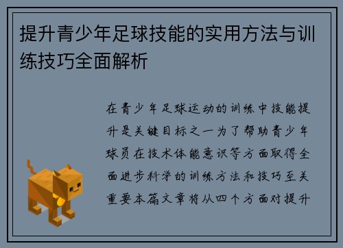 提升青少年足球技能的实用方法与训练技巧全面解析